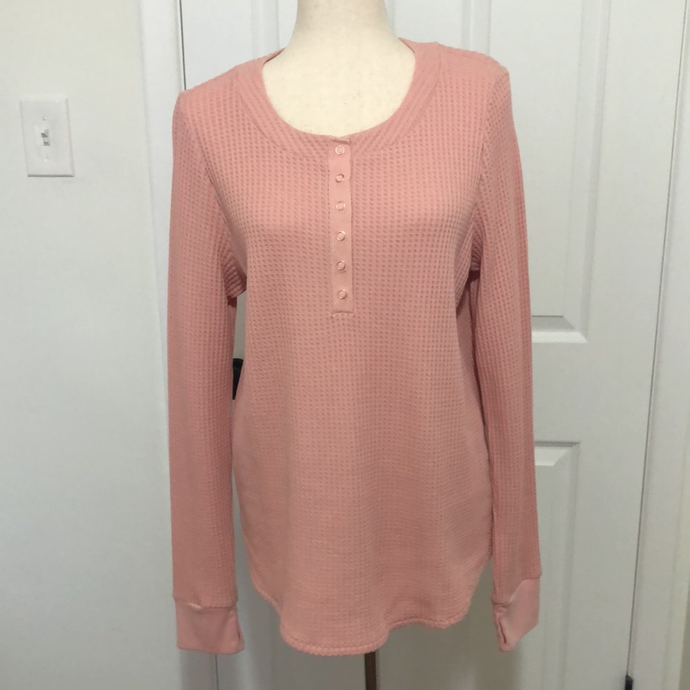 Belle by Kim Gravel Rose Cloud Ribbed Henley Long Sleeve Top